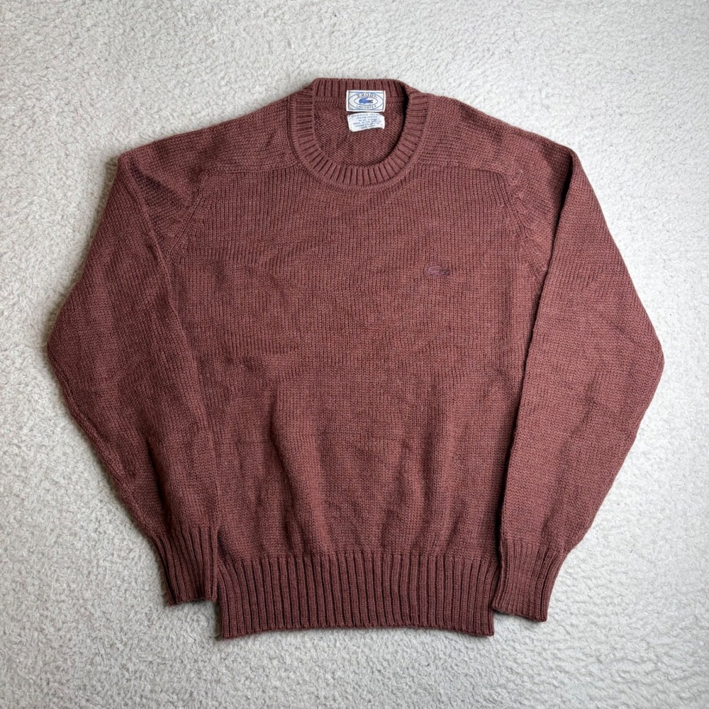 Vintage Izod Lacoste Mens Large Burgundy Wool Blend Crewneck Sweater Hong Kong